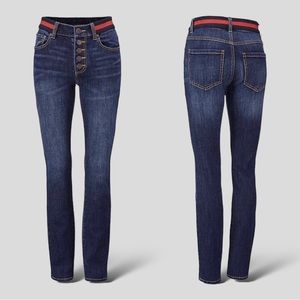 CAbi Dark Blue Skinny Jeans with Red Waistband Detail
